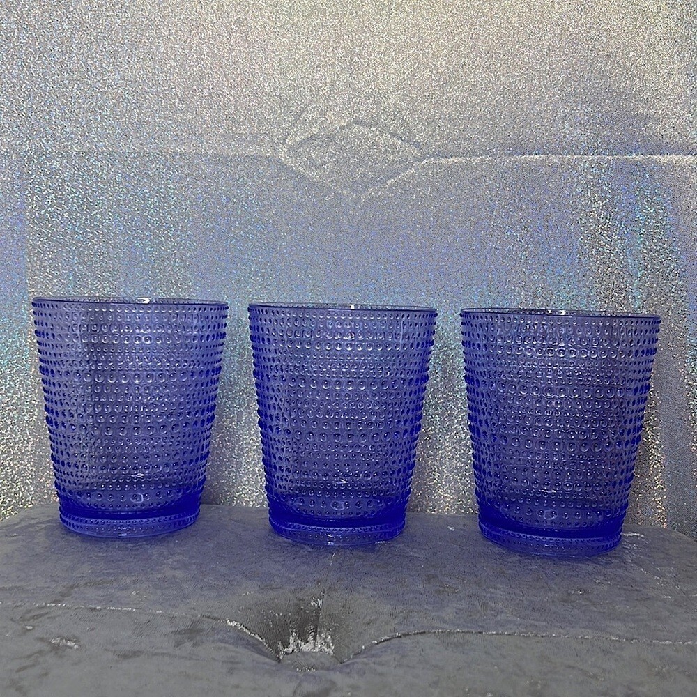 3 cups purple dotted plastic stackable gorgeous luxury summer beach boho luxe